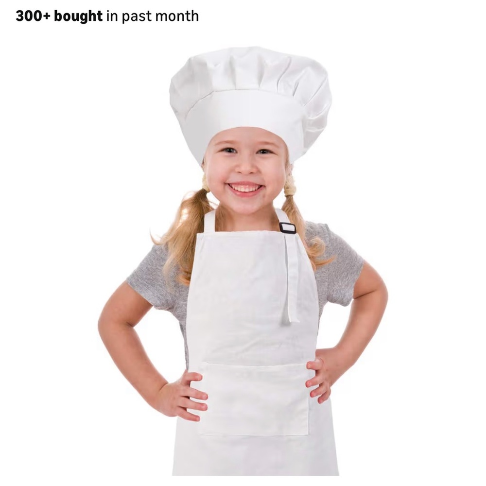 Kids White Chef Hat and Apron Set
